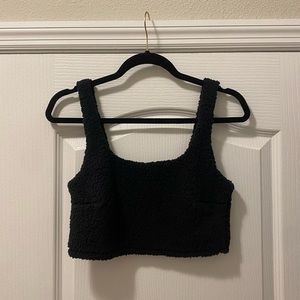 Hollister fluffy black crop top.
